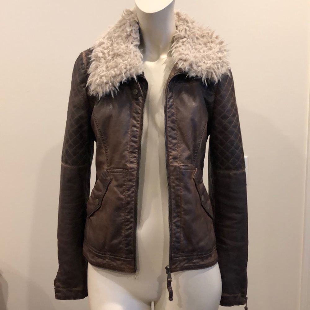 Zara Faux Brown Leather Aviator Jacket